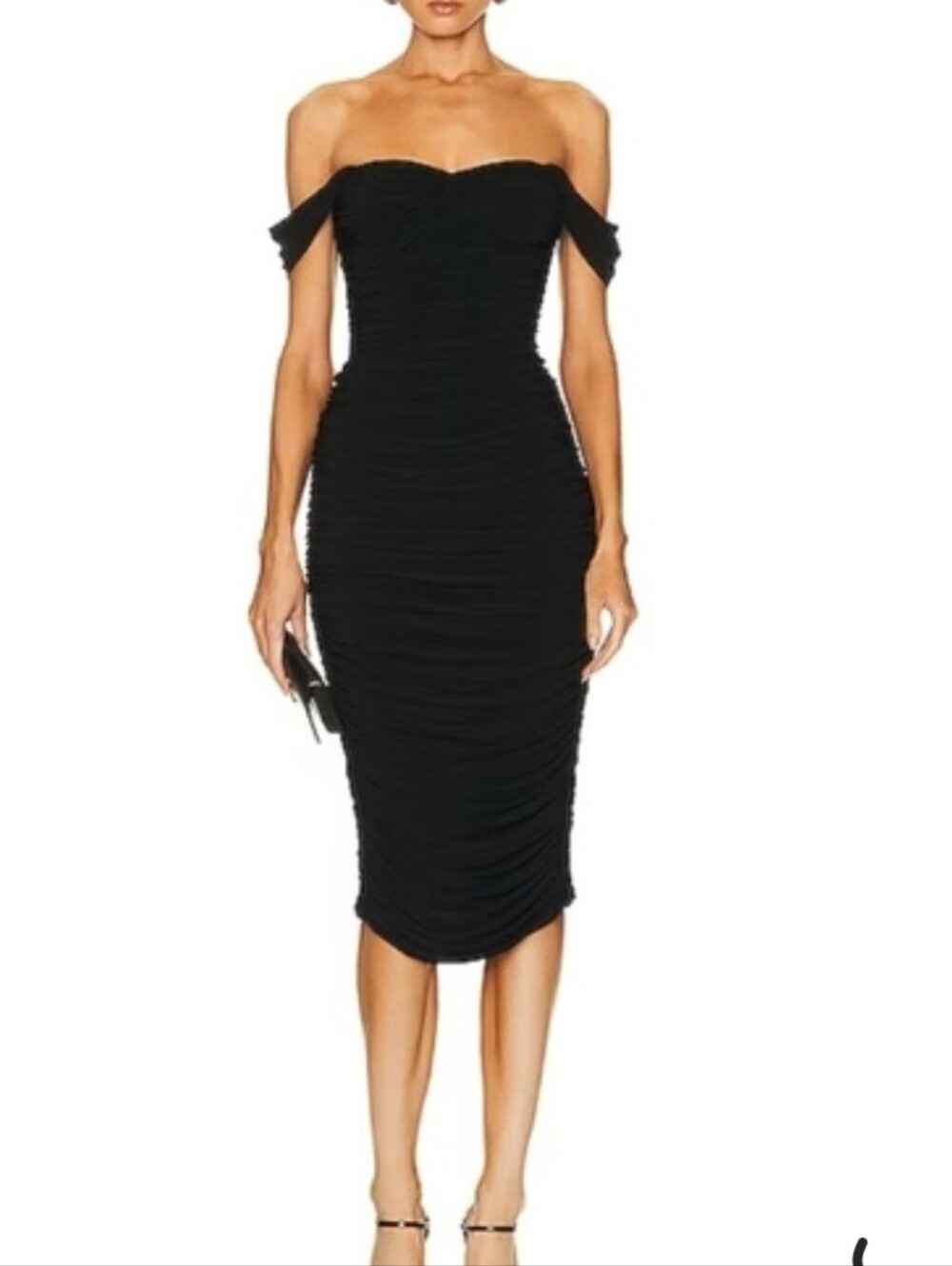 Black Sheer Ruched Bodycon Dress